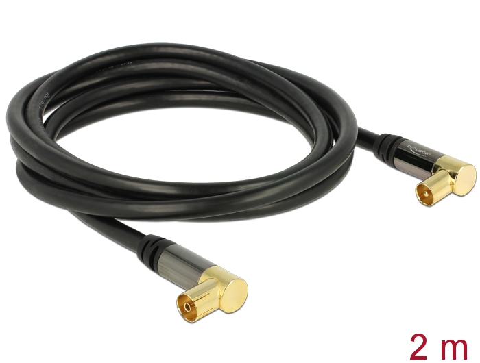 Delock Antennenkabel IEC Stecker gewinkelt > IEC Buchse gewinkelt RG-6/U 2 m schwarz #1 