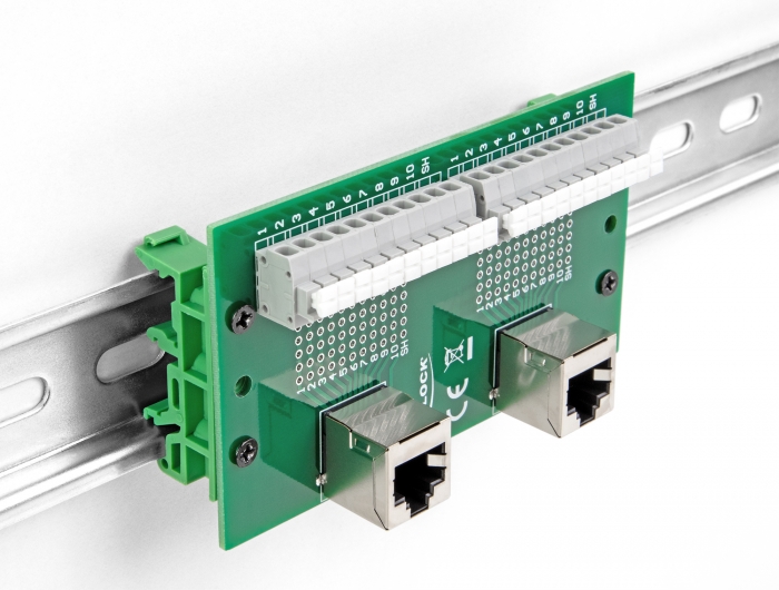 Delock RJ50 2 x Buchse zu 2 x Terminalblock mit Drucktaster für Hutschiene gewinkelt #4 