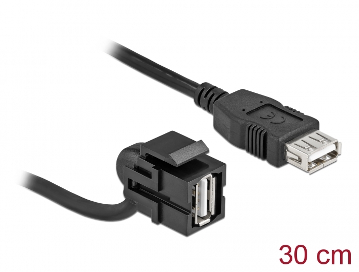Delock Keystone Modul USB 2.0 A Buchse 110° > USB 2.0 A Buchse mit Kabel schwarz #1 