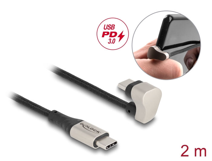 Delock USB 2.0 Kabel USB Type-C™ Stecker zu Stecker 180° gewinkelt 2 m PD 60 W #1 