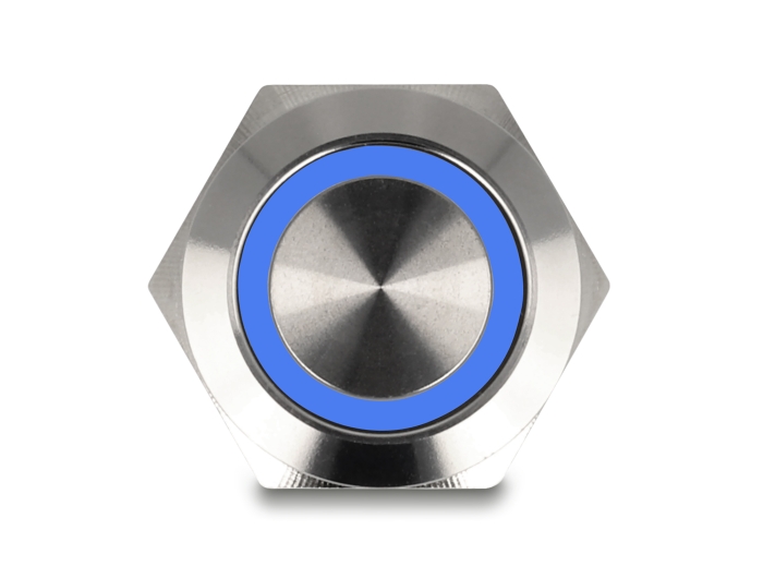 Delock Drucktaster zum Einbau 19 mm 4 x Schraubklemme LED blau #3 
