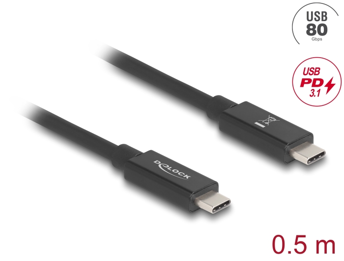 Delock USB 80 Gbps Kabel USB Type-C™ Stecker zu Stecker 16K 60 Hz PD 3.1 240 W E-Marker koaxial 0,5 m schwarz #1 