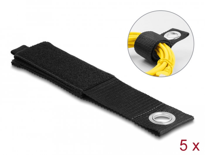 Delock Strapazierfähiger Klettgurt mit Befestigungsöse L 508 x B 50 mm schwarz 5 Stück #1 