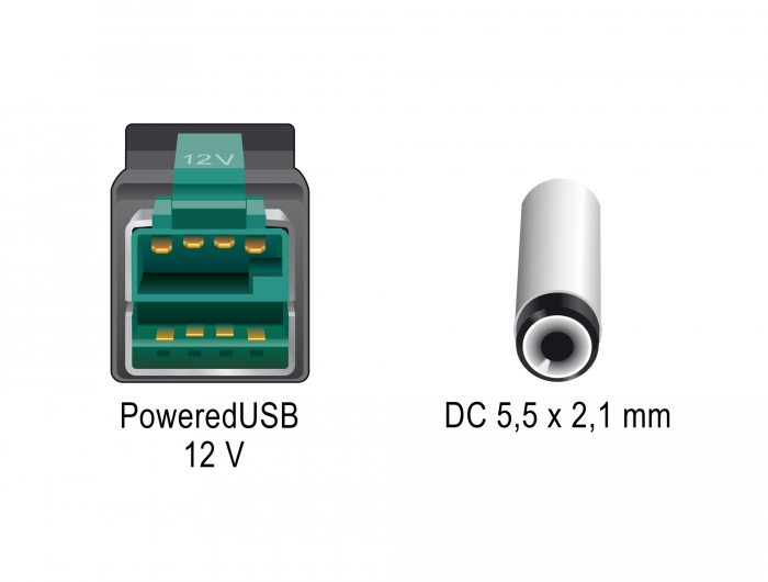 Delock PoweredUSB Kabel Stecker 12 V > DC 5,5 x 2,1 mm Stecker 2 m für POS Drucker und Terminals #5 