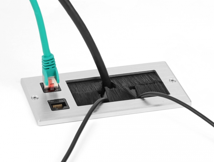 Delock Kabeldurchführung mit Bürste und 2 x RJ45 Keystone Modul Cat.6 Aluminium #5 