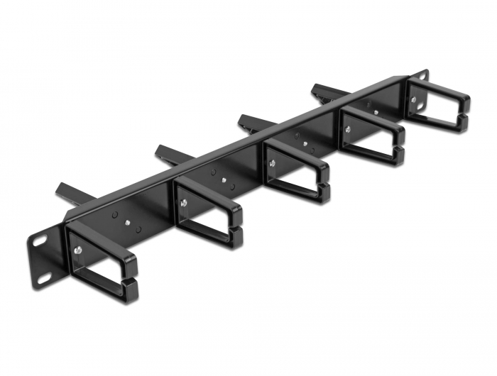 Delock 19″ Kabelmanagement Rangierpanel beidseitig mit 9 Bügeln (5 x vertikal, 4 x 45° geneigt) 1 HE schwarz #1 
