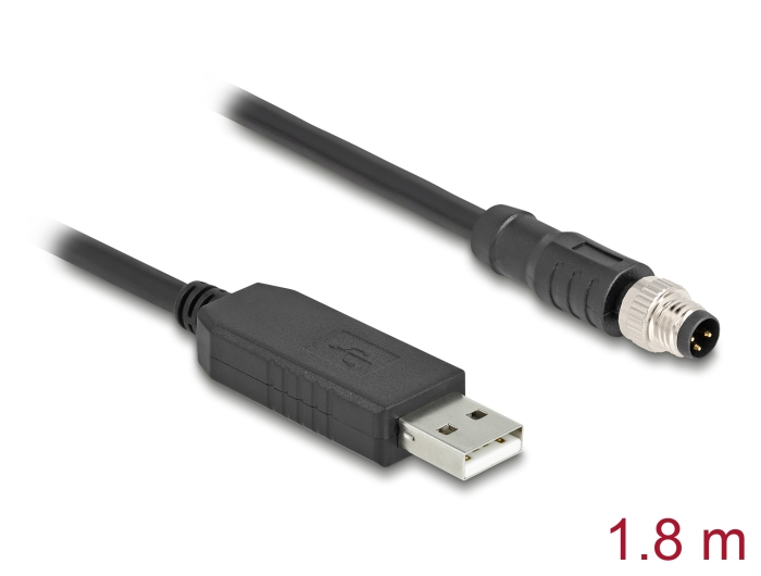 Delock M8 Serielles Anschlusskabel mit FTDI Chipsatz, USB 2.0 Typ-A Stecker zu M8 RS-232 Stecker A-kodiert 3 Pin 1,8 m schwarz #1 
