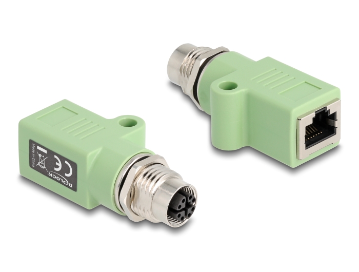 Delock M12 Adapter X-kodiert 8 Pin Buchse zu RJ45 Buchse Cat.5e mit Befestigungsloch gerade grün #1 