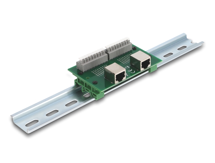 Delock RJ45 2 x Buchse zu 2 x Terminalblock mit Drucktaster für Hutschiene #1 