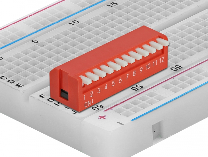 Delock DIP-Kippschalter Piano 12-stellig 2,54 mm Rastermaß THT vertikal rot 2 Stück #4 