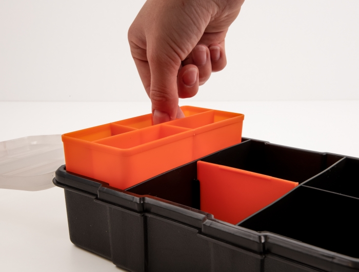 Delock Sortimentsbox mit 11 Fächern 220 x 155 x 60 mm orange / schwarz #3 