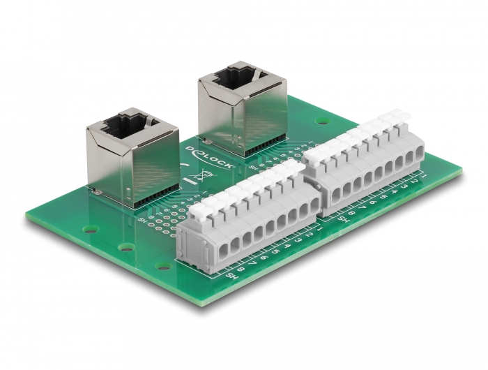 Delock RJ45 2 x Buchse zu 2 x Terminalblock mit Drucktaster für Hutschiene gewinkelt #2 