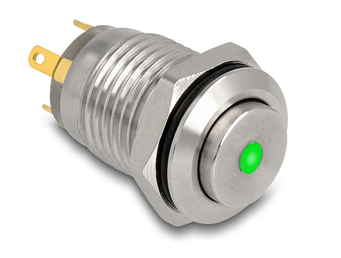 Delock Drucktaster zum Einbau 12 mm 4 x Lötanschluss LED grüner Punkt #1 