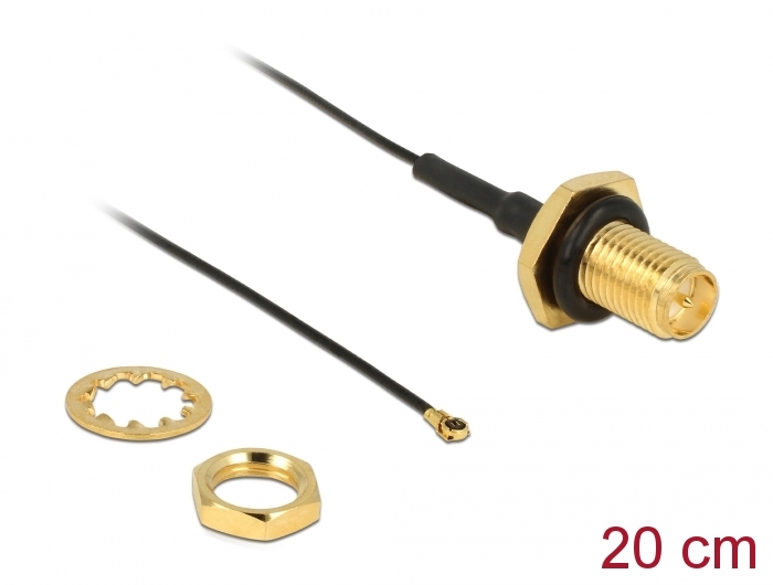Delock Antennenkabel RP-SMA Buchse zum Einbau zu I-PEX Inc., MHF® 4 Stecker 0.81 20 cm Gewindelänge 9 mm spritzwassergeschützt #1 