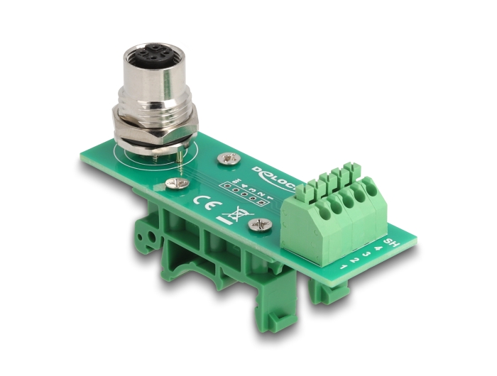 Delock M12 Übergabemodul Adapter A-kodiert 4 Pin Buchse zu 5 Pin Terminalblock für Hutschiene #2 