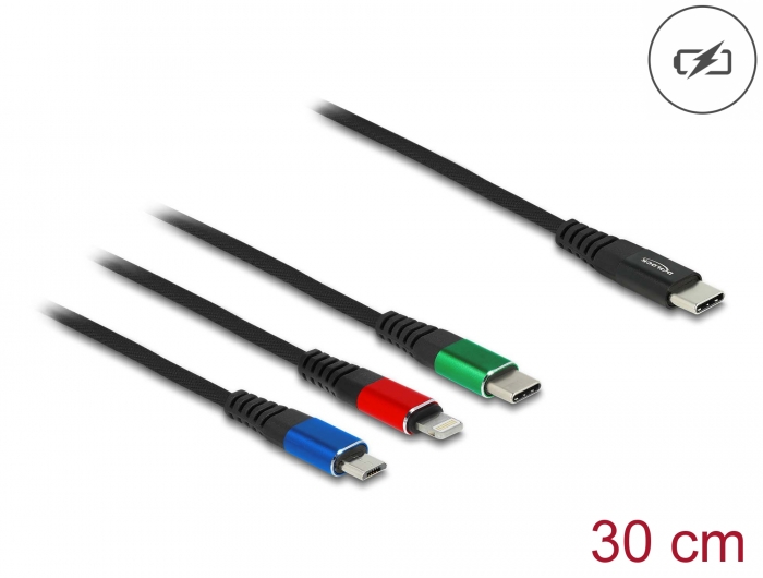 Delock USB Ladekabel 3 in 1 USB Type-C™ zu Lightning™ / Micro USB / USB Type-C™ 30 cm #1 