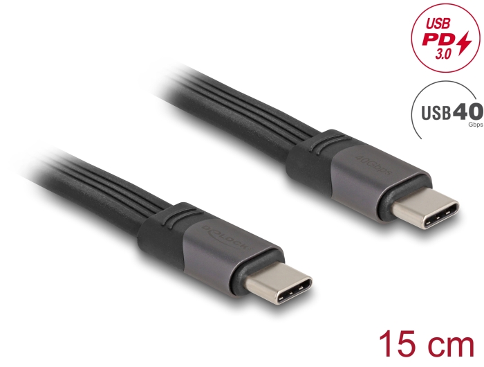 Delock USB 40 Gbps FPC Flachbandkabel USB Type-C™ zu USB Type-C™ 15 cm PD 3.0 100 W E-Marker #1 