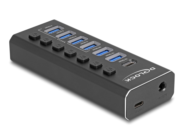 Delock 7 Port USB Hub mit 3 Ports 10 Gbps und 4 Schnellladeports 5 Gbps mit Schalter und Beleuchtung #3 