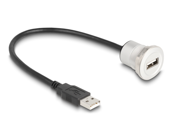 Delock USB 2.0 Typ-A Einbaubuchse mit Kabelpeitsche Stecker 30 cm Aluminium #2 