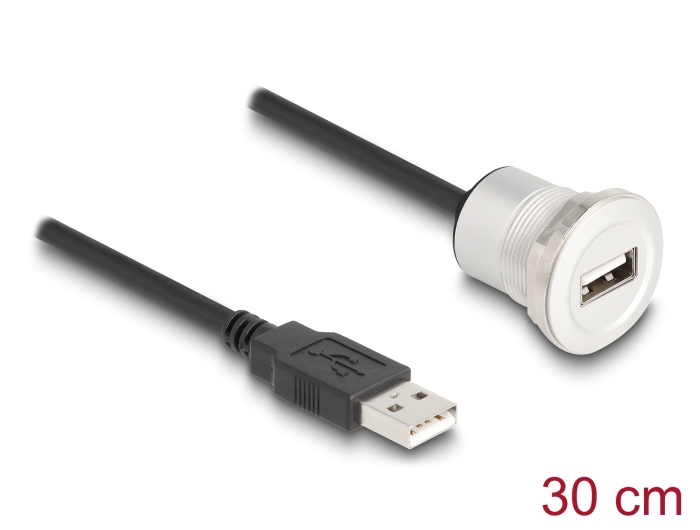Delock USB 2.0 Typ-A Einbaubuchse mit Kabelpeitsche Stecker 30 cm Aluminium #1 