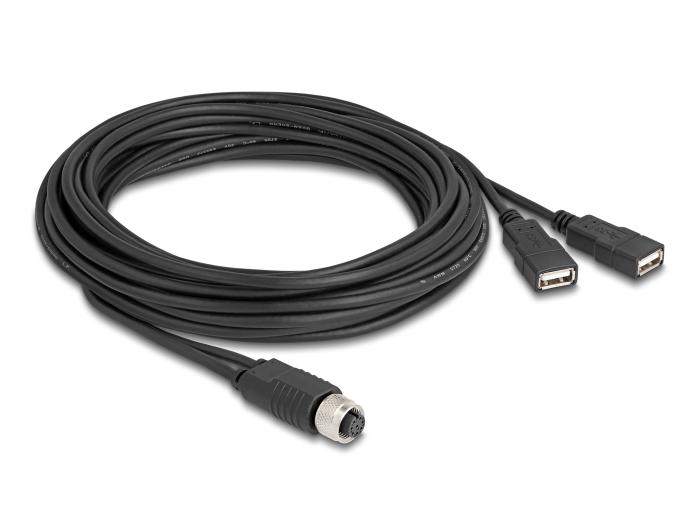 Delock M12 Kabel A-kodiert 8 Pin Buchse zu 2 x USB 2.0 Typ-A Buchse 5 m schwarz #2 