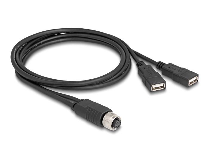 Delock M12 Kabel A-kodiert 8 Pin Buchse zu 2 x USB 2.0 Typ-A Buchse 1 m schwarz #2 