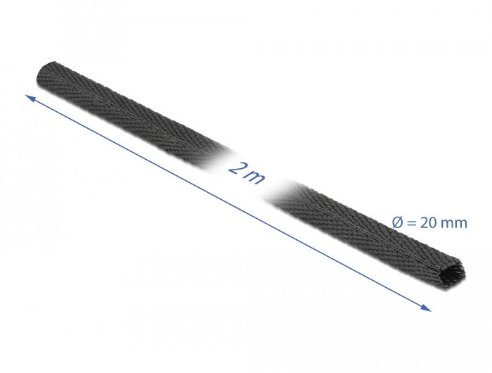 Delock Gewebeschrumpfschlauch 2 m x 20 mm Schrumpfungsrate 2:1 schwarz #2 