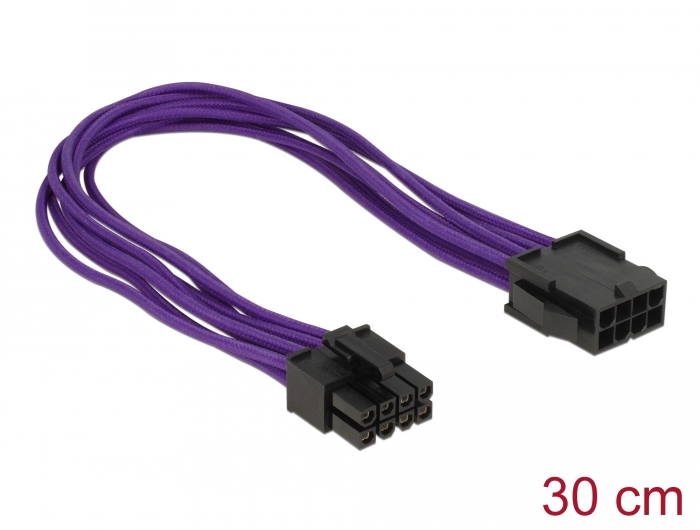 Delock Verlängerungskabel Stromversorgung 8 Pin EPS Stecker > 8 Pin EPS Buchse Textilummantelung violett #1 