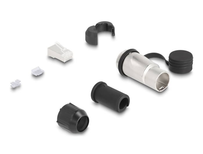 RJ45 Modularer Stecker zur Eigenmontage Cat.6A mit robusten Kabelsteckergehäuse und Schutzkappe passend für die Delock Durchführungskupplungen 67061 und 67062 #1 