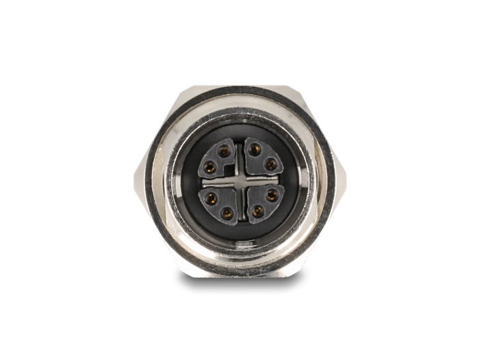 Delock M12 Adapter X-kodiert 8 Pin Buchse zu RJ45 Buchse Cat.6A STP Metall #2 