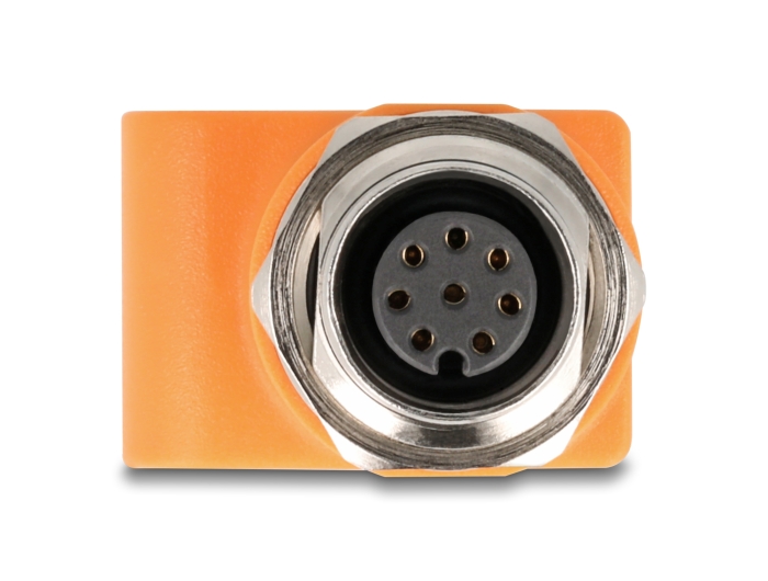 Delock M12 Adapter A-kodiert 8 Pin Buchse zu RJ45 Buchse Cat.5e mit Befestigungsloch gerade orange #2 