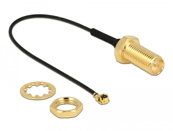 Delock Antennenkabel RP-SMA Buchse zum Einbau zu I-PEX Inc., MHF® I Stecker 1.13 10,0 cm Gewindelänge 10 mm #2 