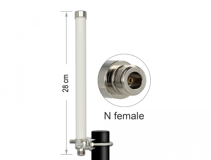 Delock WLAN 802.11 ac/a/h/b/g/n Antenne N Buchse 6 - 8 dBi 28 cm omnidirektional starr Mastmontage weiß outdoor #1 