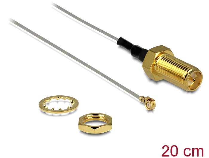 Delock Antennenkabel RP-SMA Buchse zum Einbau zu I-PEX Inc., MHF® I Stecker 1.37 20 cm, Gewindelänge 10 mm #1 