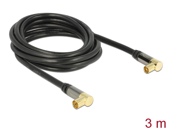 Delock Antennenkabel IEC Stecker gewinkelt > IEC Buchse gewinkelt RG-6/U 3 m schwarz #1 