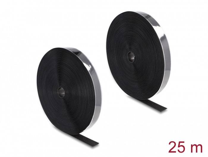 Delock Strapazierfähiges Klettband selbstklebend mit Haft- und Flauschband L 25 m x B 25 mm schwarz #1 
