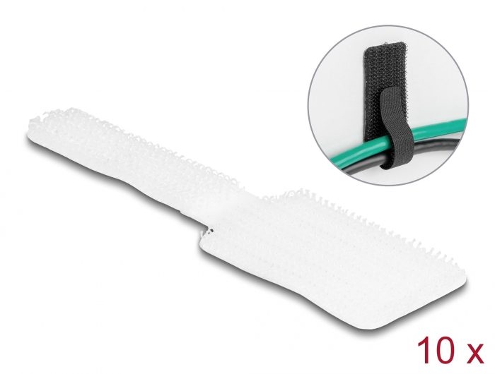 Delock Mini Klett-Kabelhalter L 90 mm x B 24 mm selbstklebend 10 Stück weiß #1 