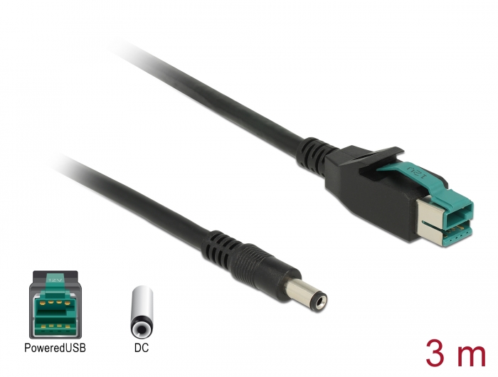 Delock PoweredUSB Kabel Stecker 12 V > DC 5,5 x 2,1 mm Stecker 3 m für POS Drucker und Terminals #1 