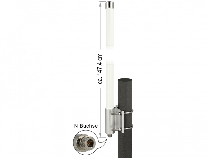 Delock LoRa 868 MHz Antenne N Buchse 8 dBi 147,4 cm omnidirektional starr Wand- und Mastmontage weiß outdoor #5 