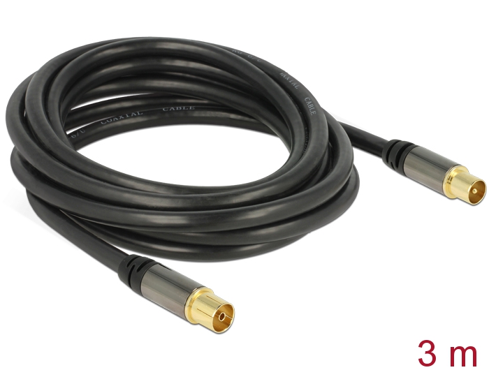 Delock Antennenkabel IEC Stecker > IEC Buchse RG-6/U 3 m schwarz #1 