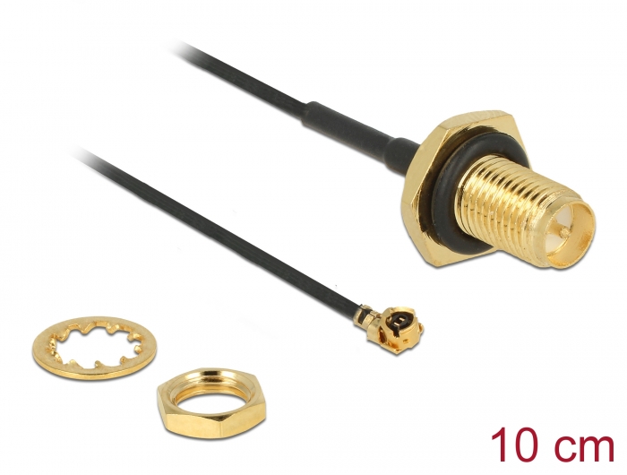 Delock Antennenkabel RP-SMA Buchse zum Einbau zu I-PEX Inc., MHF® I Stecker 1.13 10 cm Gewindelänge 9 mm spritzwassergeschützt #1 