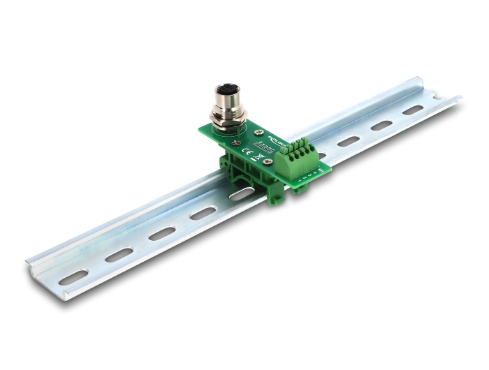 Delock M12 Übergabemodul Adapter A-kodiert 4 Pin Buchse zu 5 Pin Terminalblock für Hutschiene #4 