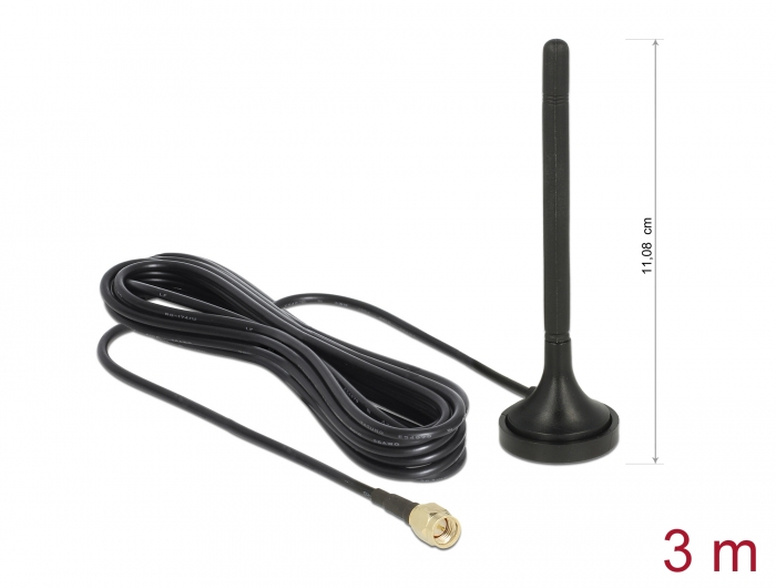 Delock LTE Antenne SMA Stecker 2 dBi starr omnidirektional mit magnetischem Standfuß und Anschlusskabel RG-174 3 m outdoor schwarz #1 