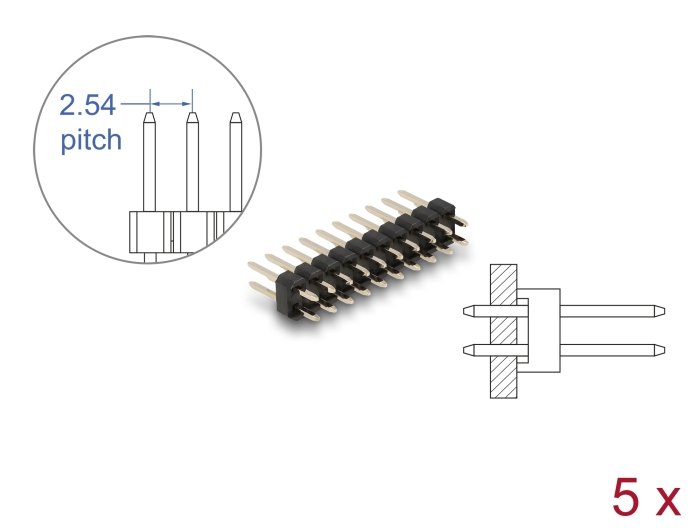 Delock Stiftleiste 10 Pin, Rastermaß 2,54 mm, 2-reihig, gerade, 5 Stück #1 