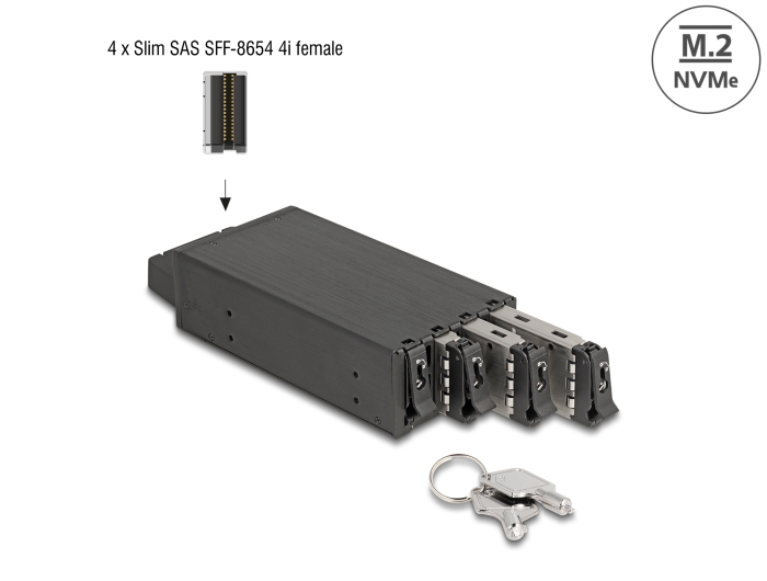 Delock Slim Bay Wechselrahmen für 4 x M.2 NVMe SSD mit Slim SAS SFF-8654 Anschluss #1 