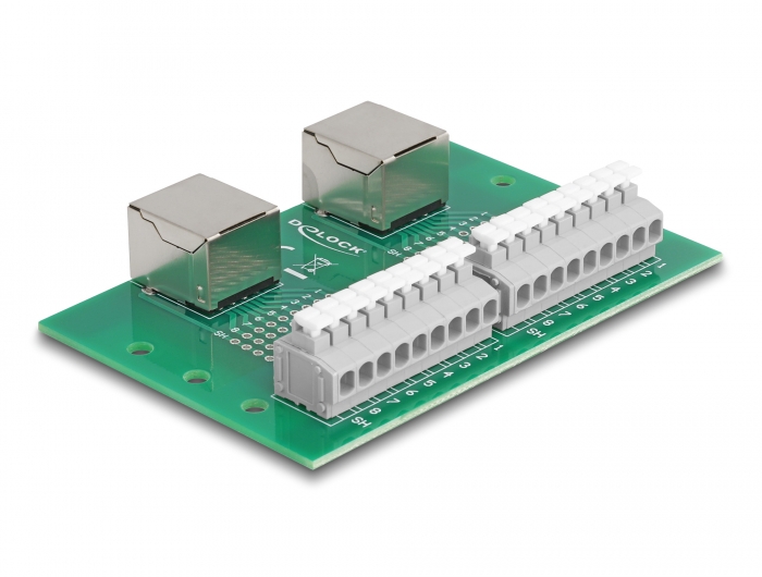 Delock RJ45 2 x Buchse zu 2 x Terminalblock mit Drucktaster für Hutschiene #2 