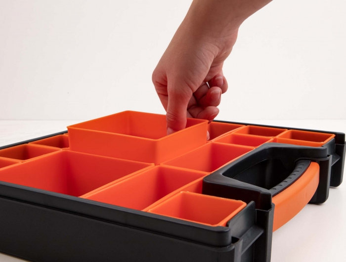 Delock Sortimentsbox mit 14 Fächern 312 x 272 x 60 mm orange / schwarz #3 