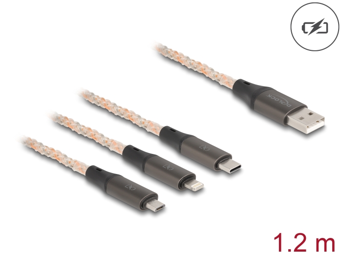 Delock USB RGB Ladekabel 3 in 1 Typ-A zu Lightning™ / Micro USB / USB Type-C™ 1,20 m #1 