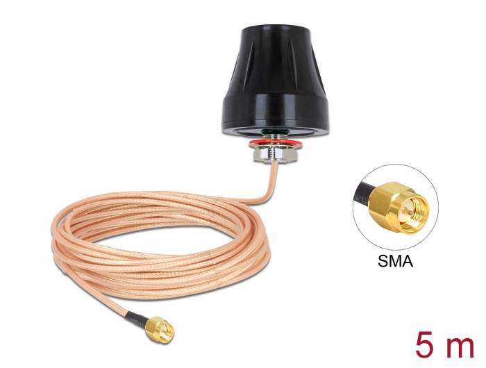 Delock LTE Antenne SMA Stecker 2 dBi starr omnidirektional mit Anschlusskabel (RG-316U 5 m) outdoor schwarz #1 