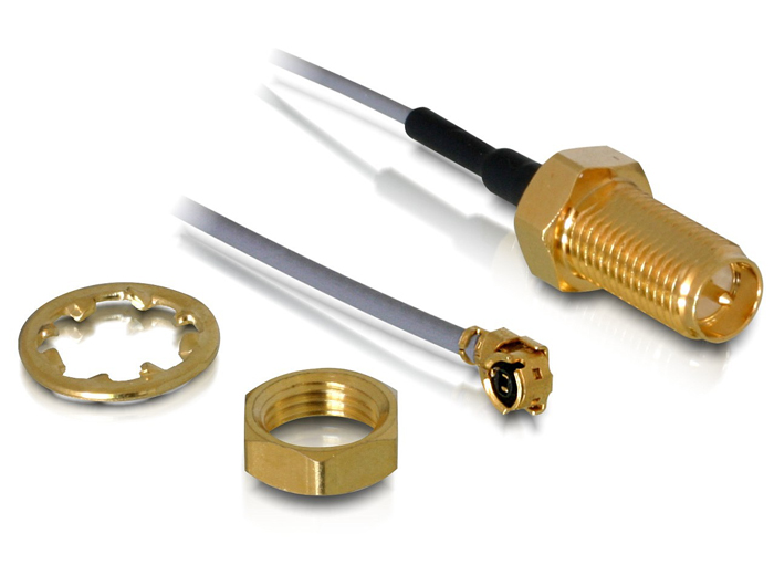Delock Antennenkabel RP-SMA Buchse zum Einbau zu I-PEX Inc., MHF® I Stecker 1.13 20 cm Gewindelänge 10 mm 6 GHz #4 
